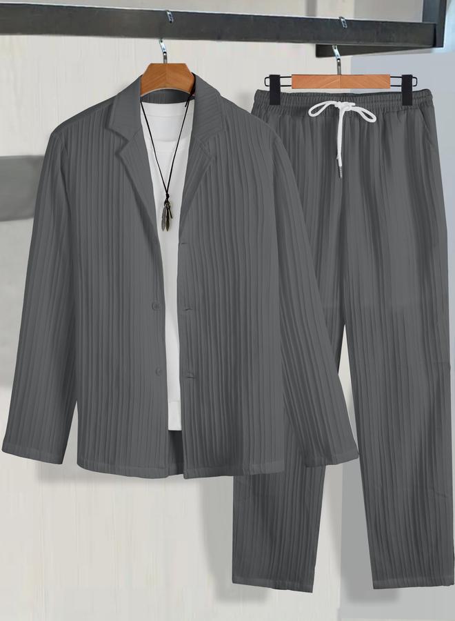 تايك تو طقم بليزر وبنطلون بقماش بارز - Image 1